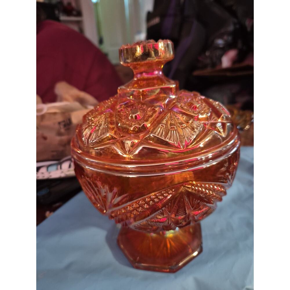 Vintage 1950s Imperial Marigold Carnival Glass Hobstar Eastern Star Pattern...